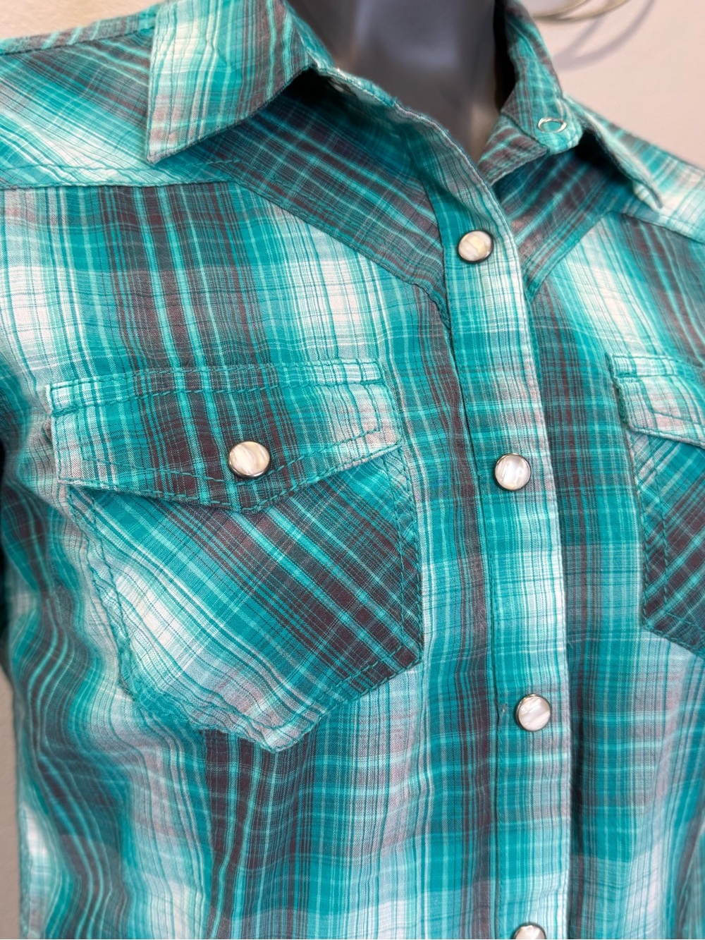 Ariat R.E.A.L. Women's Teal Plaid Western Pearl Snap Shirt Size S 100% cotton - Picture 3 of 14